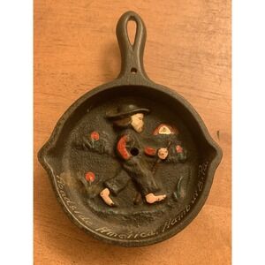 Vintage Mini Hand Painted 3D Cast‎ Iron Frying Pan 4 5/8" x 3 1/8" ~ F42
